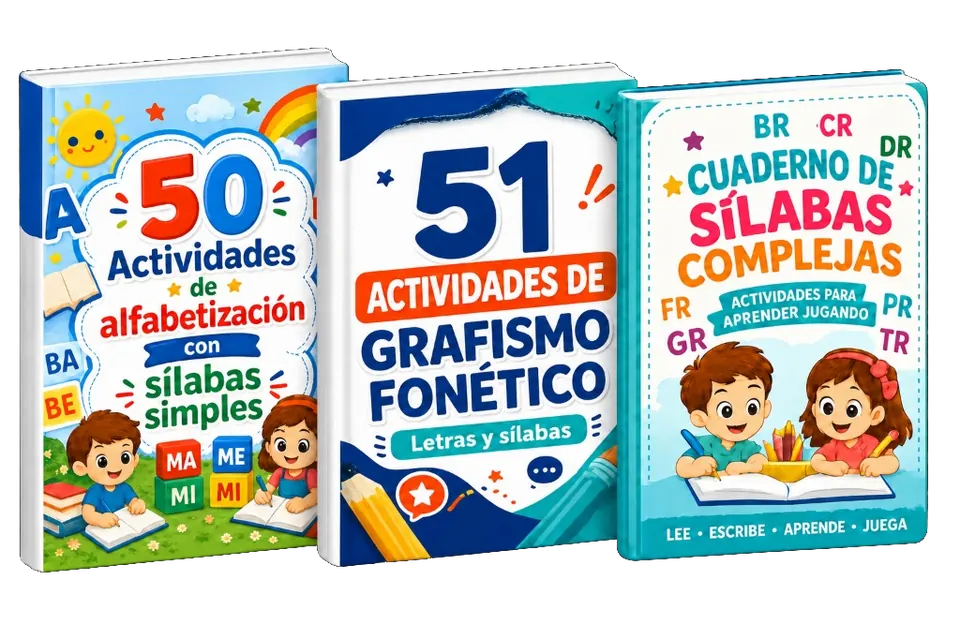 Pack Maestro: material de alfabetización por sílabas en tres cuadernos para imprimir