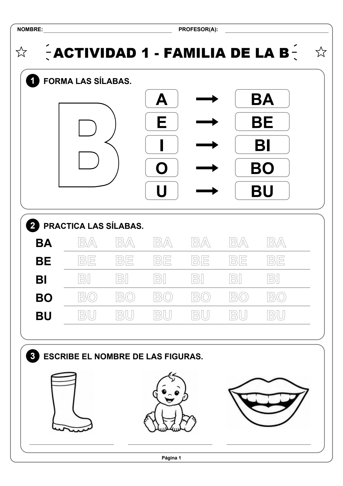Página 1 de las actividades de sílabas